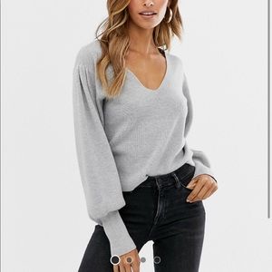 ASOS DESIGN V neck sweater with blouson sleeve